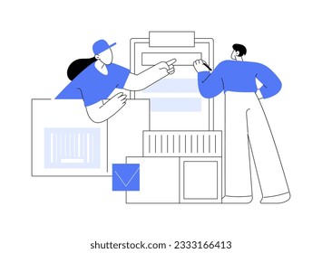 Delivery note abstract concept vector illustration. Person checks approved delivery note of goods, transportation industry, third-party logistics, export business, foreign trade abstract metaphor.