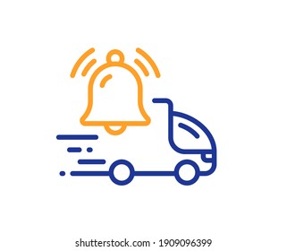 Delivery notification line icon. Alarm bell reminder sign. Truck alert symbol. Quality design element. Line style delivery notification icon. Editable stroke. Vector