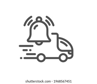 Icono de línea de notificación de entrega. Señal de recordatorio de timbre de alarma. Símbolo de alerta de camión. Elemento de diseño de calidad. Icono de notificación de entrega de estilo lineal. Trazo editable. Vector