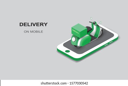 delivery on mobile,business online,isometric 3d low poly,vector design