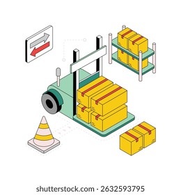 Delivery On Pushcart Isometric Style Illustration. EPS 10 FIle