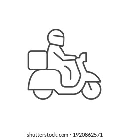 Delivery on scooter line outline icon