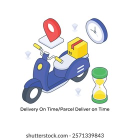 Delivery On Tim Parcel Deliver on Time isometric Colored illustration. EPS File stock illustration