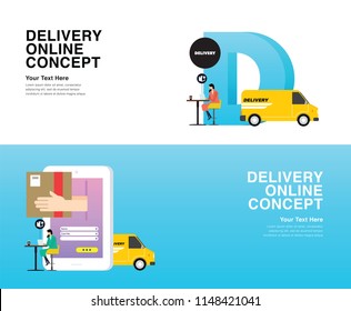 DELIVERY ONLINE Concept - The New And Modern Minimalist Trends. . Can Use For Web, Mobile, Landing Page, Infographics, Editorial, Commercial Use And Others. Vector.