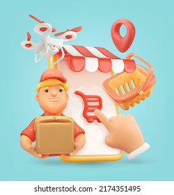 Delivery. Online shop 3d vector illustration