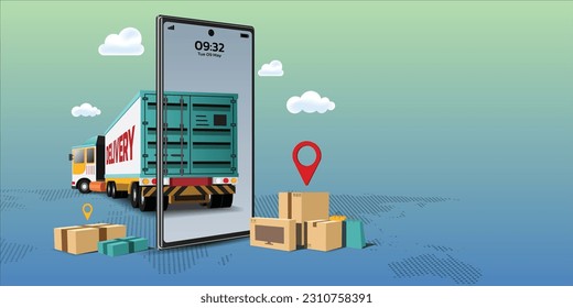 Delivery online and shopping online on mobile application, vector illustration