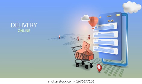 Delivery online tracking  concept with smartphone.
