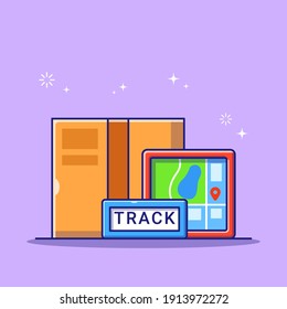 Delivery Online Tracking with Goods and Map Suitable for Banner, Flyer, and Poster. Shipping and Distribution Icon Concept. Flat Cartoon Vector Illustration Isolated.