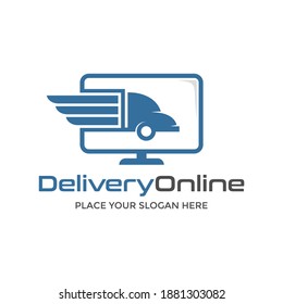 Delivery online vector logo template. This design use computer symbol. Suitable for transportation.