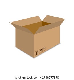 Caja abierta de entrega aislada en fondo blanco. Ilustración del vector