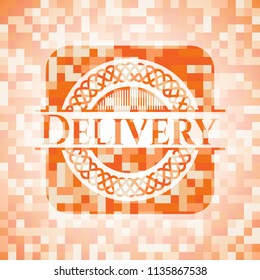 Delivery orange mosaic emblem with background