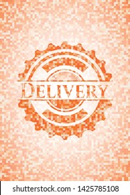 Delivery orange tile background illustration. Square geometric mosaic seamless pattern with emblem inside.