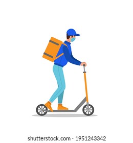 Delivery of order by kick scooter conceptual illustration in flat style. Vector file.