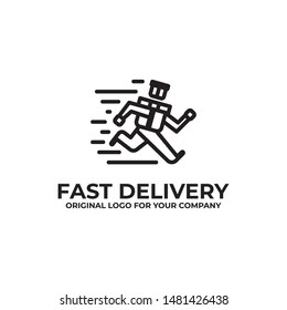 delivery order logo design with a mix of people running and box to symbolize the speed of delivery. can be used as symbols, brand identity, company logo, icons, or others.