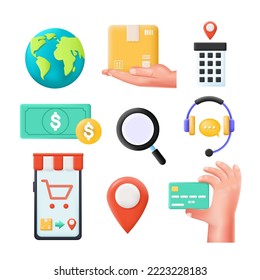 Delivery, order online icon 3d vector set