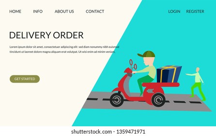 Delivery order vector illustration concept, human with motorcycle concept, can use for, landing page, template, ui, web, mobile app, poster, banner, leaflets, background.