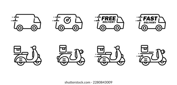 Delivery outline icon set isolated on white background