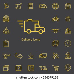 delivery outline, thin, flat, digital icon set for web and mobile
