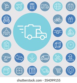delivery outline, thin, flat, digital icon set for web and mobile