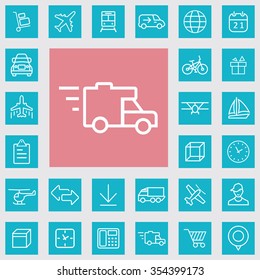 delivery outline, thin, flat, digital icon set for web and mobile