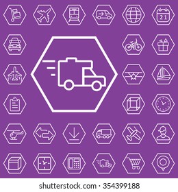 delivery outline, thin, flat, digital icon set for web and mobile