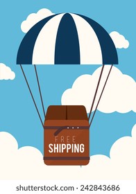 Delivery over cloudscape background, vector illustration.