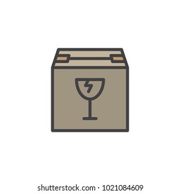 Delivery package box with fragile label filled outline icon, line vector sign, linear colorful pictogram isolated on white. Symbol, logo illustration. 