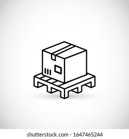 Delivery, package box on a pallet vector thin line style icon