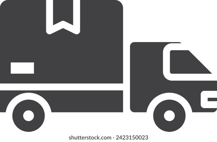 Delivery package box on truck, fast shipping, delivery business logo, dropshipping, line art vector icon.