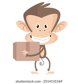 Delivery Package Courier Cute Monkey Cartoon Vector Icon Illustration Business Icon Animal expedition