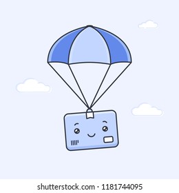 Delivery package falling from the sky with parachute happy kawaii cartoon character vector illustration