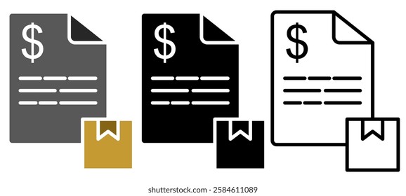 delivery package invoice icon, simple flat style, symbol vector illustration sign logo template pictogram, for ui or ux isolated on white for mobile app, editable