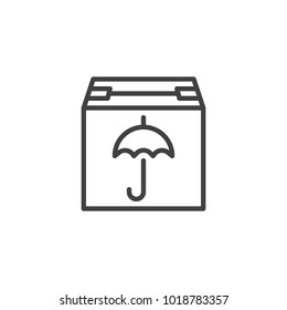 Delivery package with keep dry umbrella label line icon, outline vector sign, linear style pictogram isolated on white. Symbol, logo illustration. Editable stroke