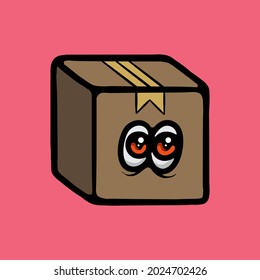 Delivery package mascot. Cardboard vector illustration