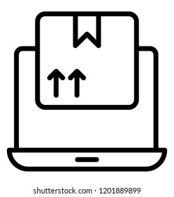 A delivery package on laptop screen presenting the concept of order online