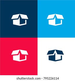 Delivery package opened four color material and minimal icon logo set in red and blue