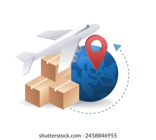 Entrega de pedidos de paquete en todo el mundo infografía 3d ilustración isométrica plana
