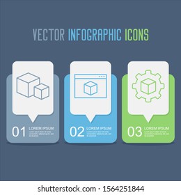 Delivery and package pictogram concept. Three step infographic. Banner design concept. Box line vector icons.