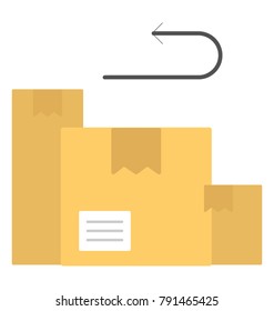 A delivery package and a return arrow showing consignment return, flat icon

