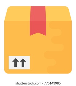 A delivery package with upward arrows indicating this side up concept in flat icon