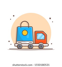 Delivery Package Vector Icon Illustration. Truck And Shop Bag, Business And Transportation Icon Concept White Isolated. Flat Cartoon Style Suitable for Web Landing Page, Banner, Sticker, Background