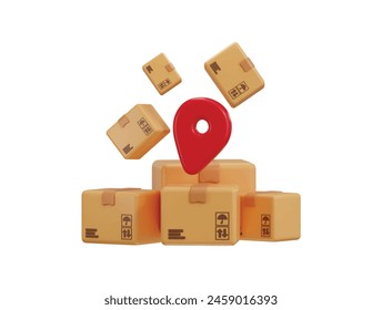 Delivery packages with location pin icon 3d render concept of parcel pickup location icon vector illustration