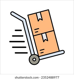 Delivery packages on a trolley icon, fast delivery symbol, vector illustration on white background