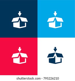 Delivery packaging box four color material and minimal icon logo set in red and blue