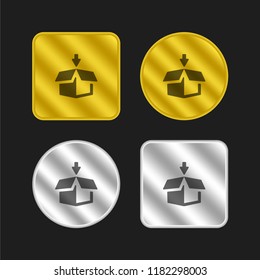 Delivery packaging box gold and silver metallic coin logo icon design