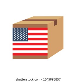 Delivery packaging brown box with america flag,vector illustration