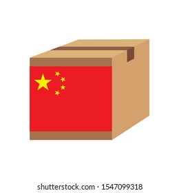 Delivery packaging brown box with china flag, vector illustration