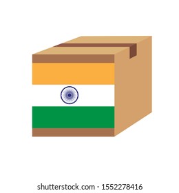 Delivery packaging brown box with India flag,vector illustration