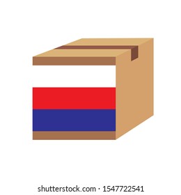 Delivery packaging brown box with Russia flag,vector illustration