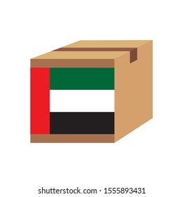 Delivery packaging brown box with United Arab Emirates flag,vector illustration
